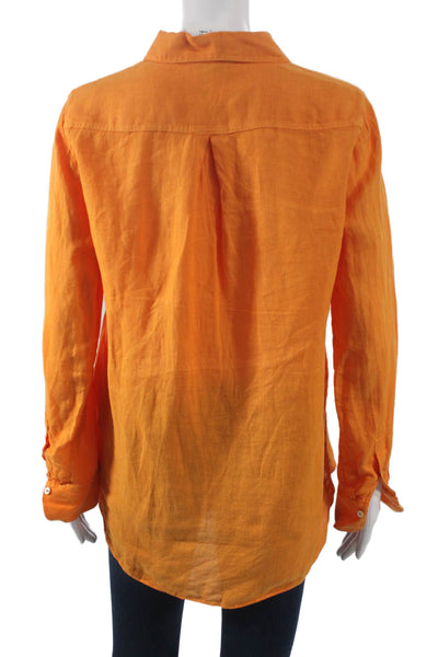 Massimo Dutti Women Orange Linen Collared Basic Button-Up 3/4 Sleeve Size 2