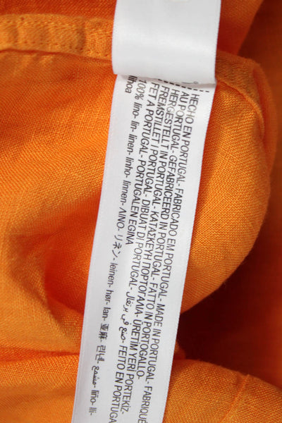 Massimo Dutti Women Orange Linen Collared Basic Button-Up 3/4 Sleeve Size 2
