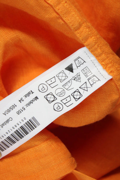 Massimo Dutti Women Orange Linen Collared Basic Button-Up 3/4 Sleeve Size 2