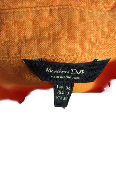 Massimo Dutti Women Orange Linen Collared Basic Button-Up 3/4 Sleeve Size 2