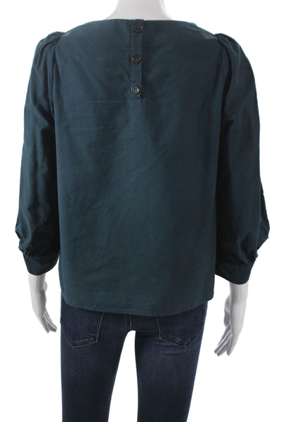 Atlantique Ascoli Women Basic Cotton Round Neck 3/4 Sleeve Blue Blouse Size 1
