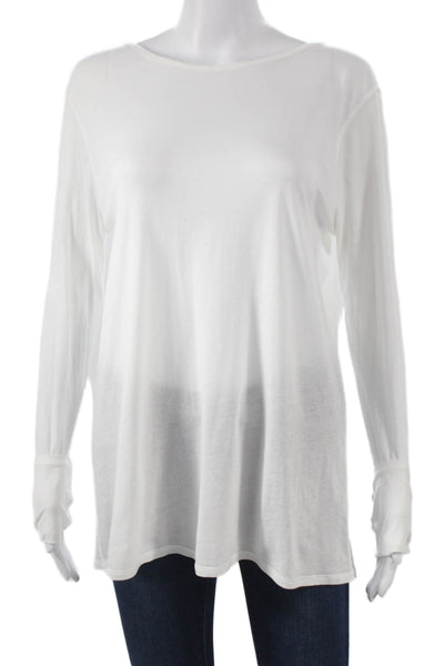 Lululemon Women Basic Boat Neck Long Sleeve T-Shirt White Cotton Blend Size 8
