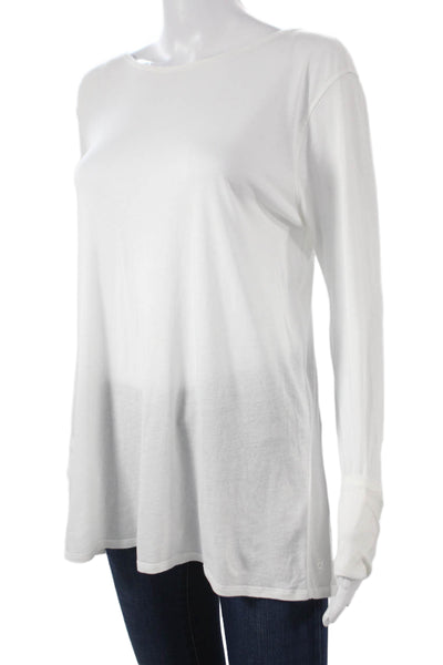 Lululemon Women Basic Boat Neck Long Sleeve T-Shirt White Cotton Blend Size 8