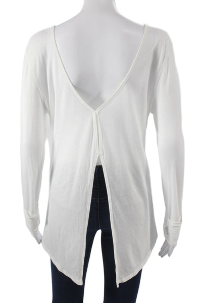 Lululemon Women Basic Boat Neck Long Sleeve T-Shirt White Cotton Blend Size 8