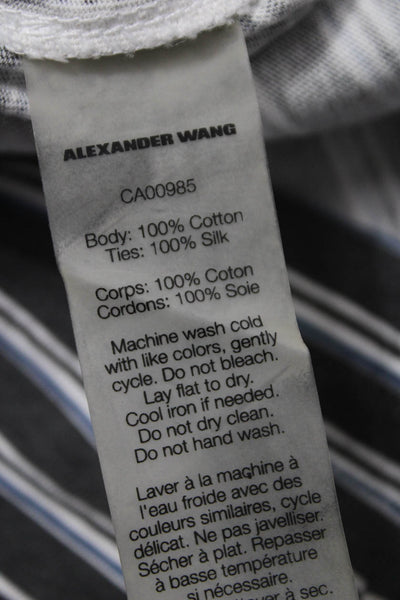 T Alexander Wang Women Gray Cropped V-Neck Striped T-Shirt Short Sleeve Size S