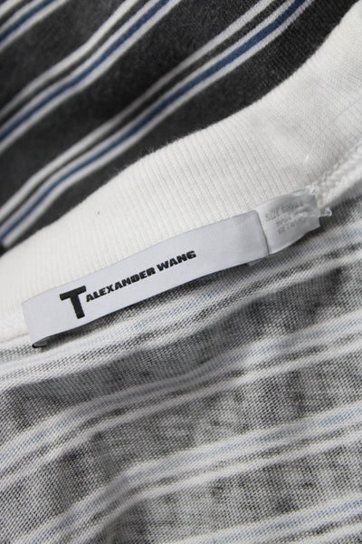 T Alexander Wang Women Gray Cropped V-Neck Striped T-Shirt Short Sleeve Size S