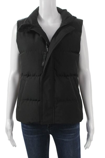 TNA Womens Puffer Jacket Black Polyester Zip Sleeveless Solid Fall Size XS