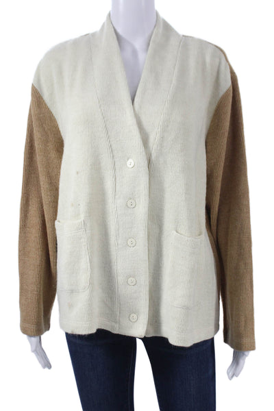 T/Shirt Shoppe Women Cardigan Ivory V-Neck Long Sleeve Polyester Blend Size S