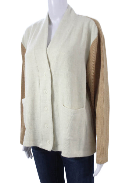 T/Shirt Shoppe Women Cardigan Ivory V-Neck Long Sleeve Polyester Blend Size S
