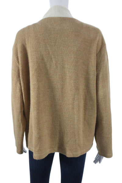 T/Shirt Shoppe Women Cardigan Ivory V-Neck Long Sleeve Polyester Blend Size S