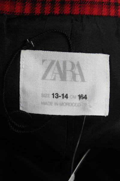 Zara Girls Double Breasted Pointed Lapel Plaid Blazer Jacket Red Black 13-14