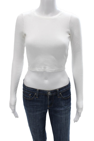 TNA Girls Round Neck Long Sleeves Ribbed Henley T-Shirt White Size 2XS