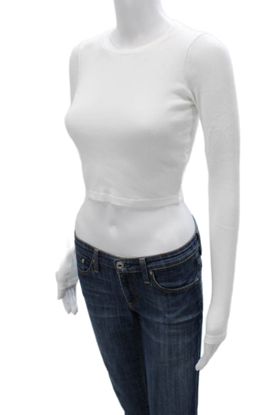 TNA Girls Round Neck Long Sleeves Ribbed Henley T-Shirt White Size 2XS
