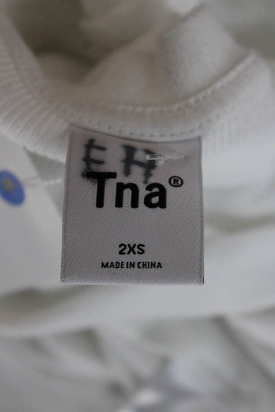 TNA Girls Round Neck Long Sleeves Ribbed Henley T-Shirt White Size 2XS