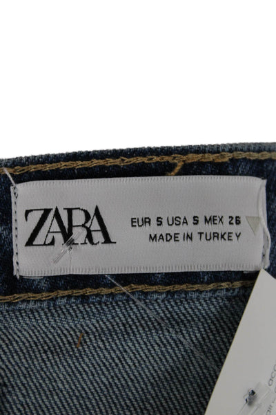 Zara Women Corset Top Blue Cotton Square Neck Button Sleeveless Size S
