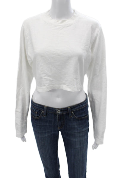 Cotton Citizen Womens Cropped White Crew Neck Long Sleeve T-Shirt Size XS