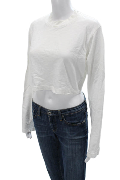Cotton Citizen Womens Cropped White Crew Neck Long Sleeve T-Shirt Size XS