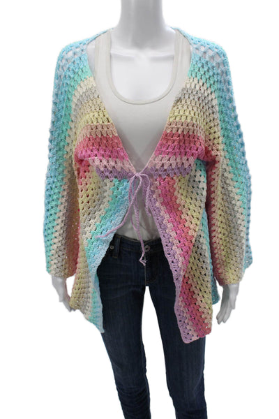 Rose Carmine Women Cardigan Multicolor Striped Long Sleeve Size One Size
