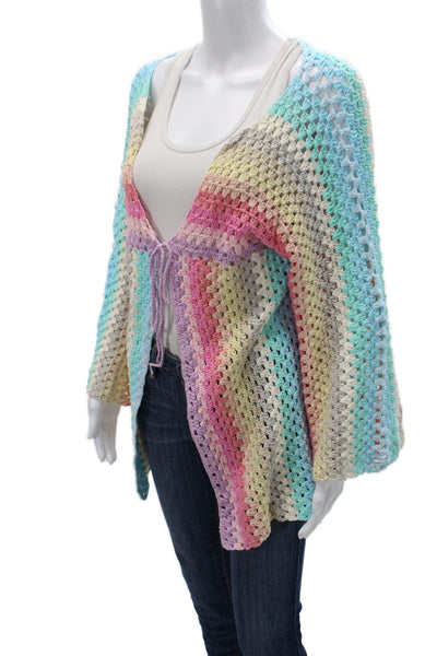 Rose Carmine Women Cardigan Multicolor Striped Long Sleeve Size One Size