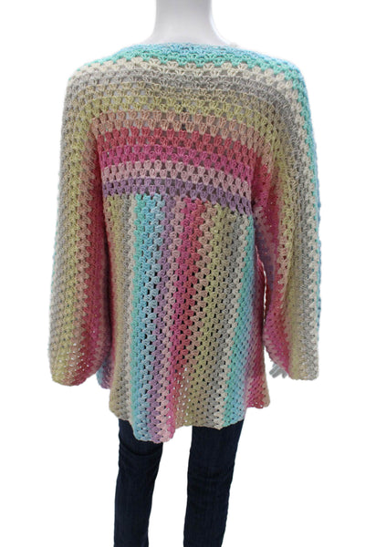 Rose Carmine Women Cardigan Multicolor Striped Long Sleeve Size One Size