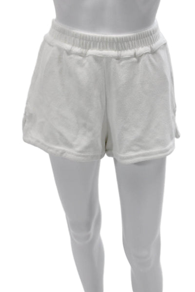 Frankies Bikinis Women Sweat Shorts White Cotton Pull On Size M