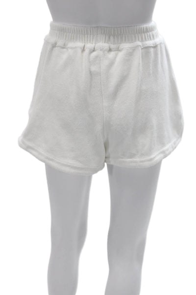 Frankies Bikinis Women Sweat Shorts White Cotton Pull On Size M