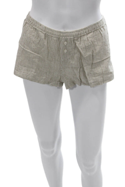 John Galt Womens Hot Pants Beige Striped Cotton Size XS