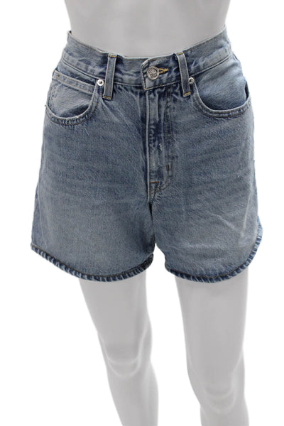 Slvrlake Womens Mom Blue Cotton Button Shorts Size 24