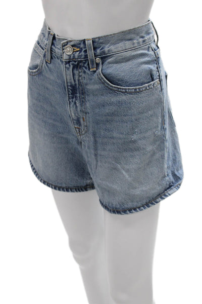 Slvrlake Womens Mom Blue Cotton Button Shorts Size 24