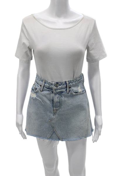 Grlfrnd Women A-Line Skirt Blue Cotton Button Short Size 24