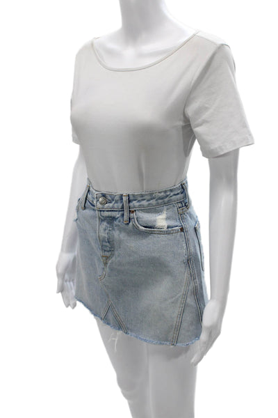 Grlfrnd Women A-Line Skirt Blue Cotton Button Short Size 24