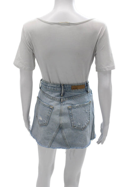 Grlfrnd Women A-Line Skirt Blue Cotton Button Short Size 24
