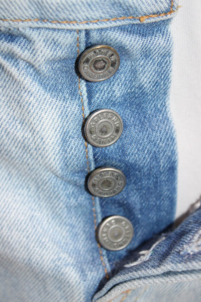 Grlfrnd Women A-Line Skirt Blue Cotton Button Short Size 24