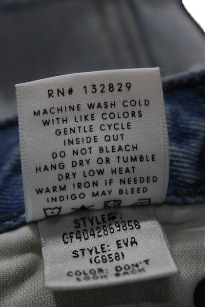 Grlfrnd Women A-Line Skirt Blue Cotton Button Short Size 24