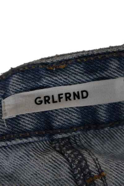 Grlfrnd Women A-Line Skirt Blue Cotton Button Short Size 24