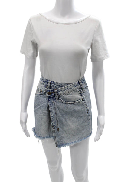 Ksubi Womens Wrap Skirt Blue Cotton Button Short Size 26