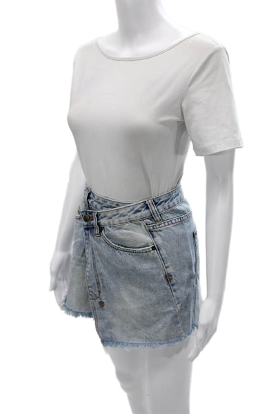 Ksubi Womens Wrap Skirt Blue Cotton Button Short Size 26