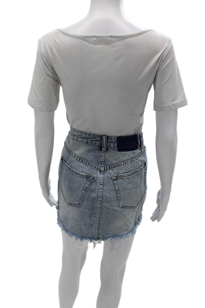 Ksubi Womens Wrap Skirt Blue Cotton Button Short Size 26