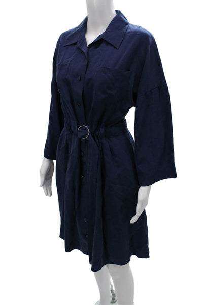 Max & Moi Women Shirt Dress Blue Cotton 3/4 Sleeve Collared Button Size L