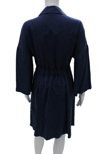 Max & Moi Women Shirt Dress Blue Cotton 3/4 Sleeve Collared Button Size L