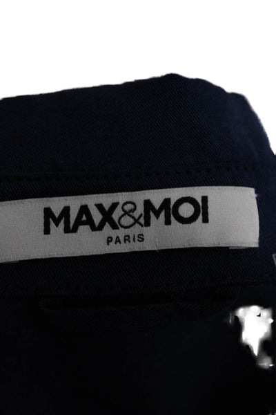 Max & Moi Women Shirt Dress Blue Cotton 3/4 Sleeve Collared Button Size L