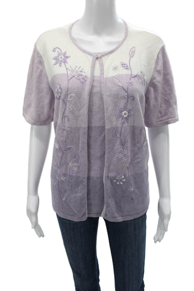 Alfred Dunner Women Floral Ramie Cardigan Short Sleeve Button Size L