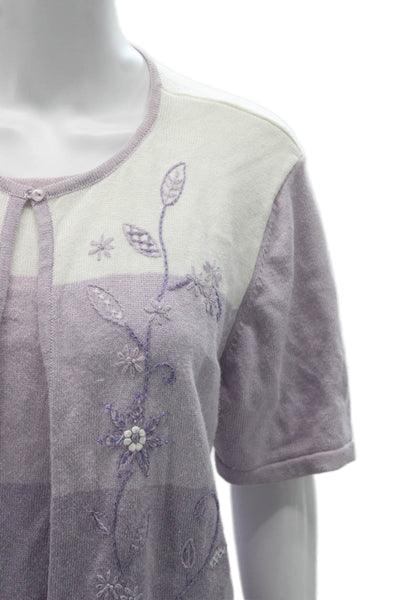 Alfred Dunner Women Floral Ramie Cardigan Short Sleeve Button Size L