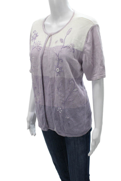 Alfred Dunner Women Floral Ramie Cardigan Short Sleeve Button Size L