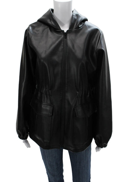 Kimberly Taylor Womens Black Faux Leather Anorak Zip Long Sleeve Size M