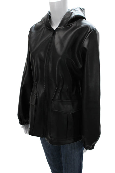 Kimberly Taylor Womens Black Faux Leather Anorak Zip Long Sleeve Size M