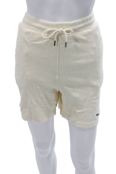 Sporty & Rich Unisex Sweat Shorts Ivory Cotton Drawstring Size L