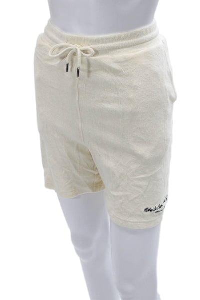 Sporty & Rich Unisex Sweat Shorts Ivory Cotton Drawstring Size L