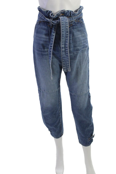 Veronica Beard Women Paperbag Jeans High Rise Blue Button 26 Inseam Size 24