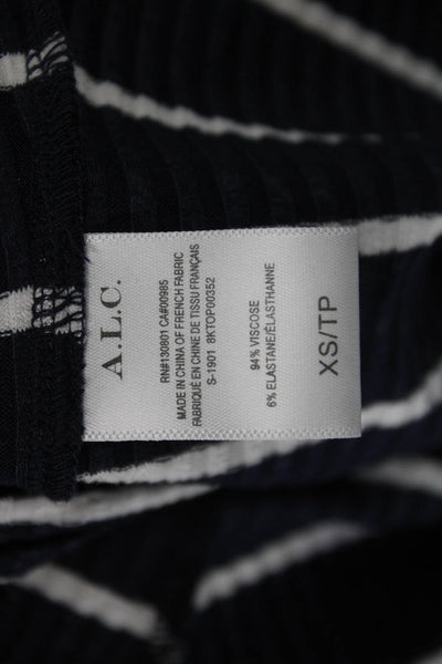 ALC Womens Cropped V Neck Striped Blue Short Sleeve T Shirt Petite Size XS